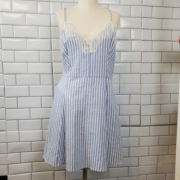 LUSH | BOUTIQUE IVY & LEO STRIPED LACE SUNDRESS SLIP DRESS WOMEN'S LARGE NWT - Picture 4 of 17